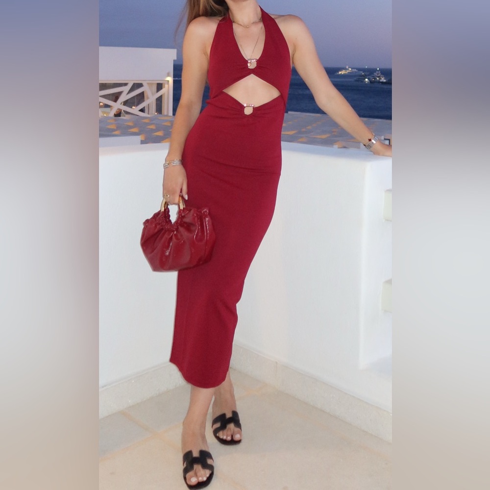 Zara Red Midi Dress with cutout